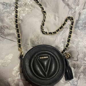 Valentino Black and Gold Round Crossbody Bag